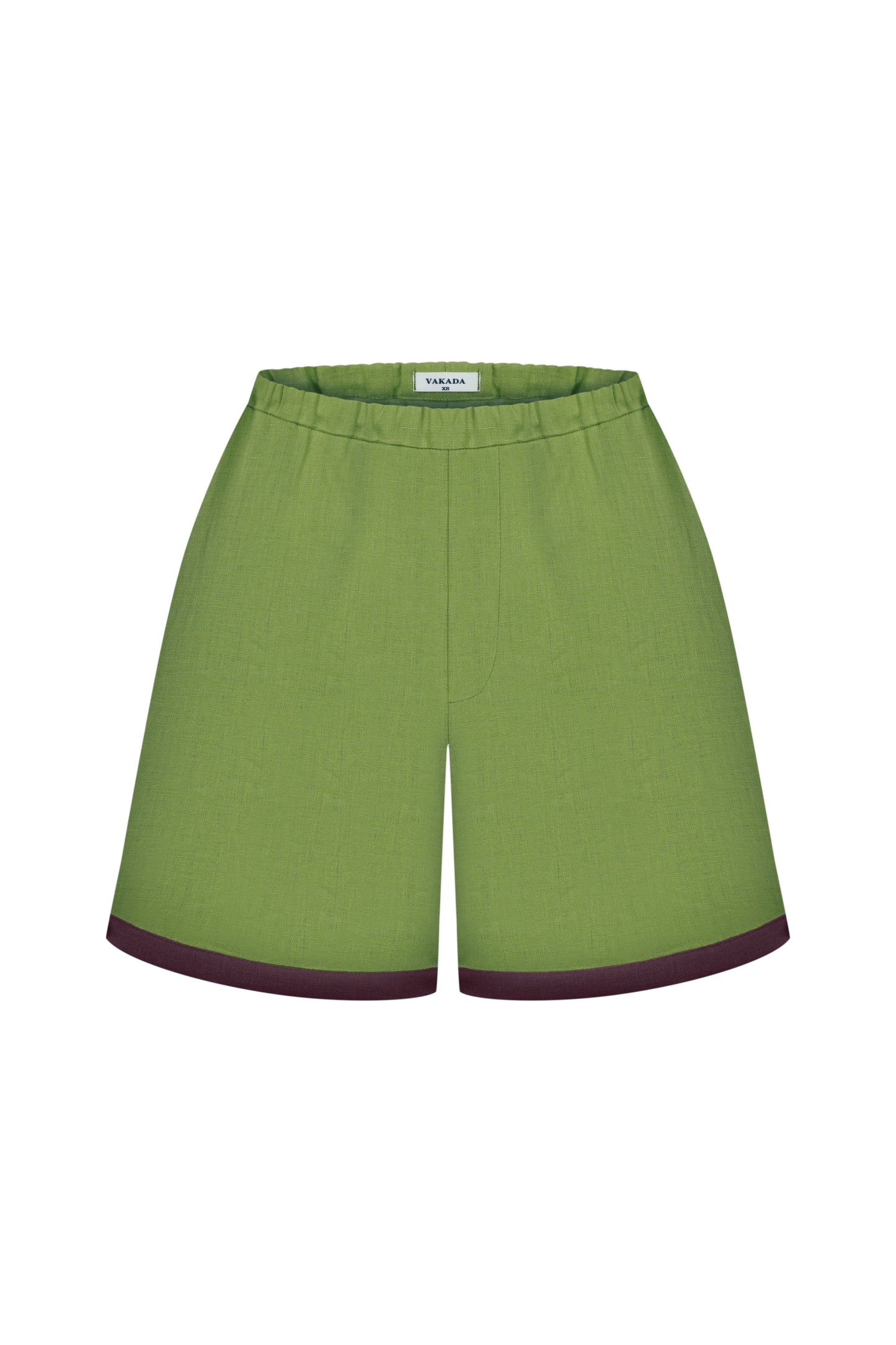 Light Green Women's Linen Shorts With Brown Trim