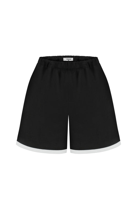 Black Women's Linen Shorts with White Trim