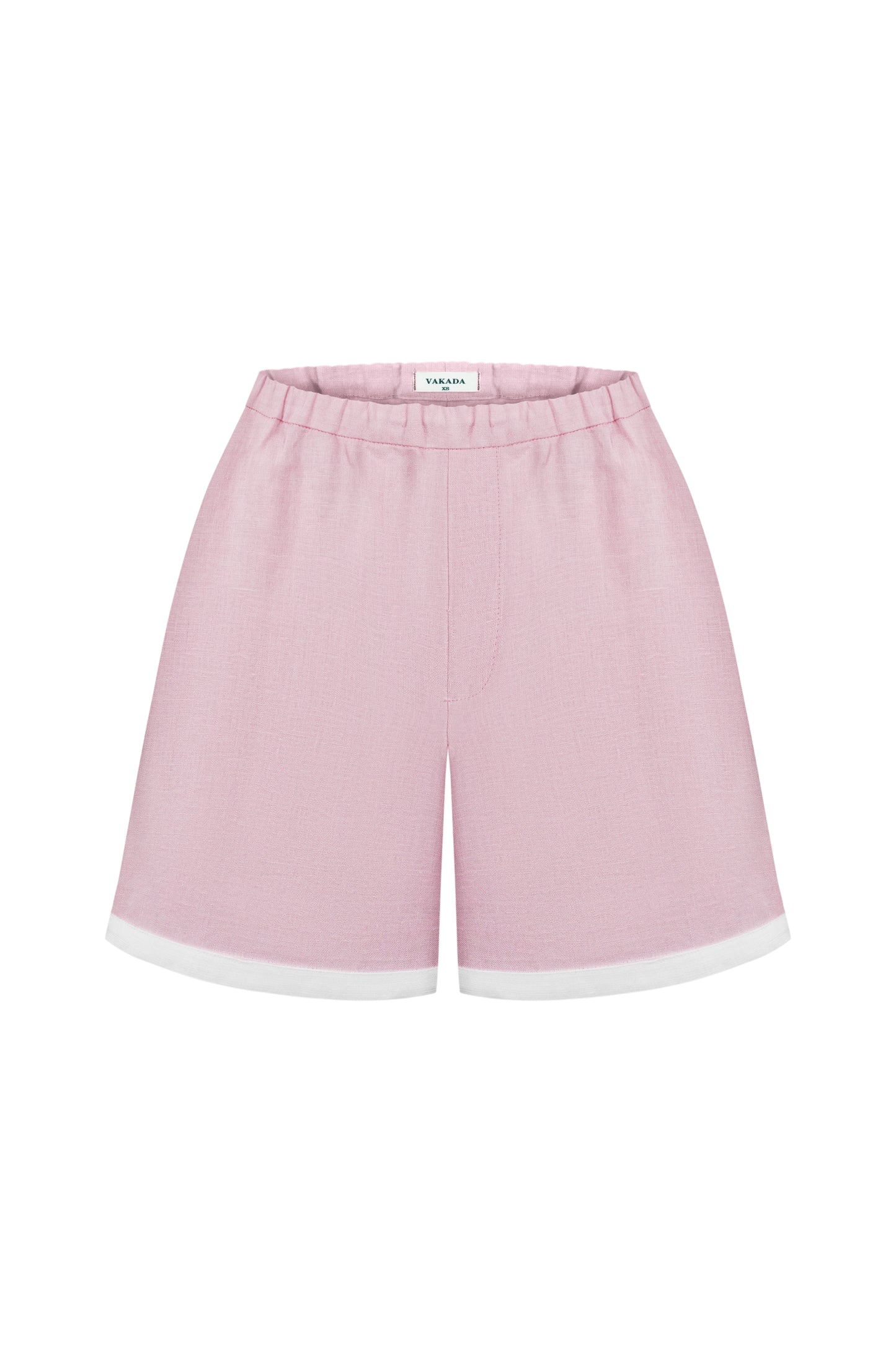 Pink Women's Linen Shorts with White Trim