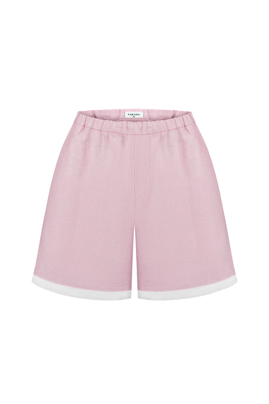 Pink Women's Linen Shorts with White Trim