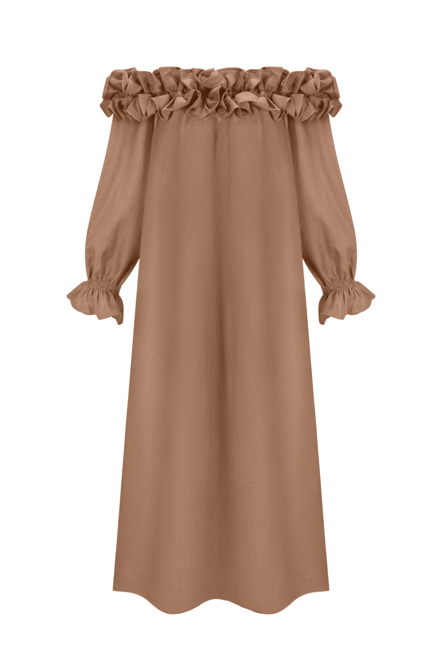 Light Brown Linen Monica Maxi Dress with Ruffles