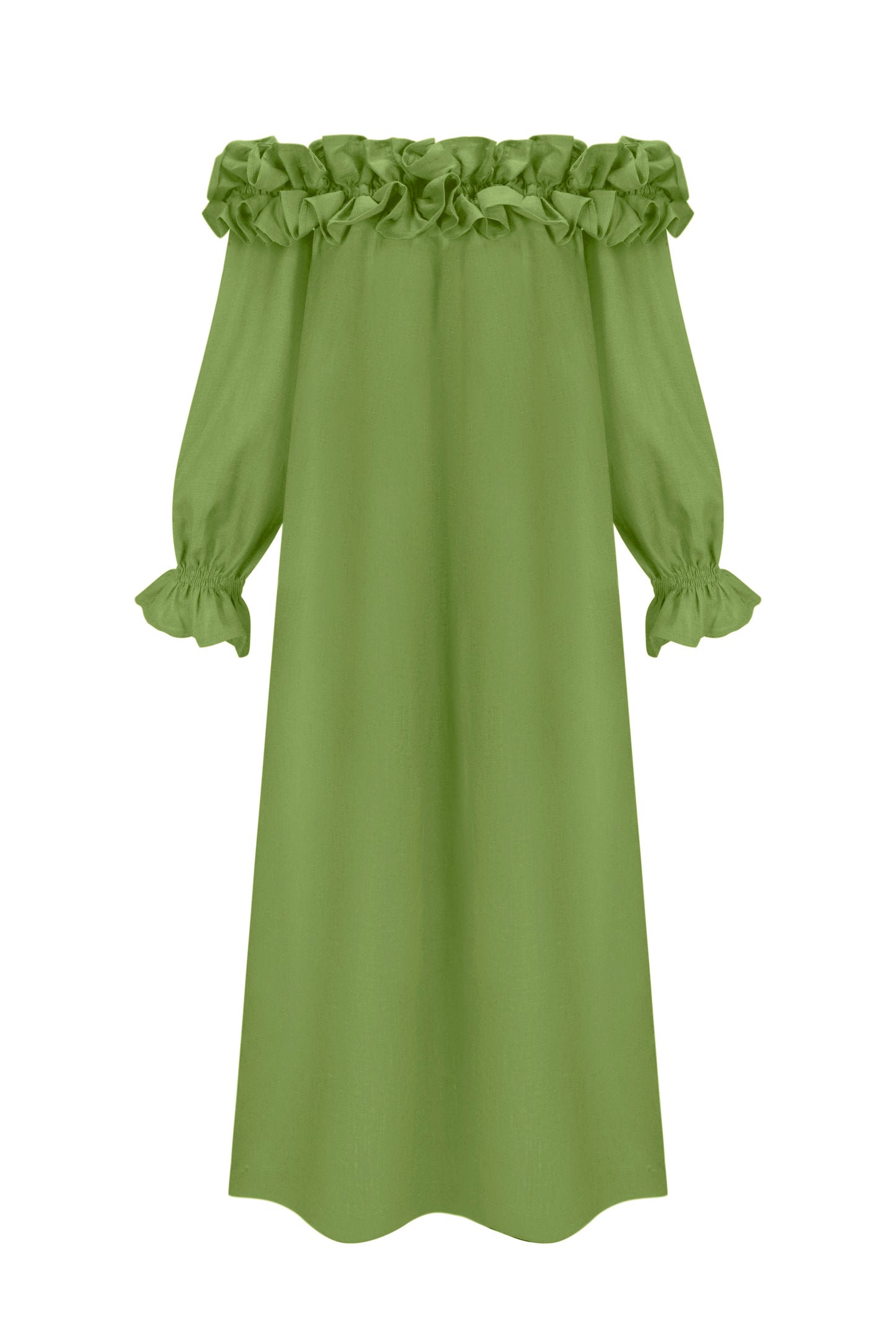 Light Green Linen Monica Maxi Dress with Ruffles