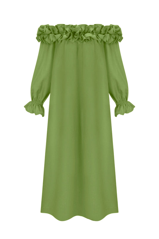 Light Green Linen Monica Maxi Dress with Ruffles