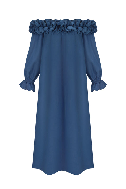 Blue Jeans Linen Monica Maxi Dress with Ruffles