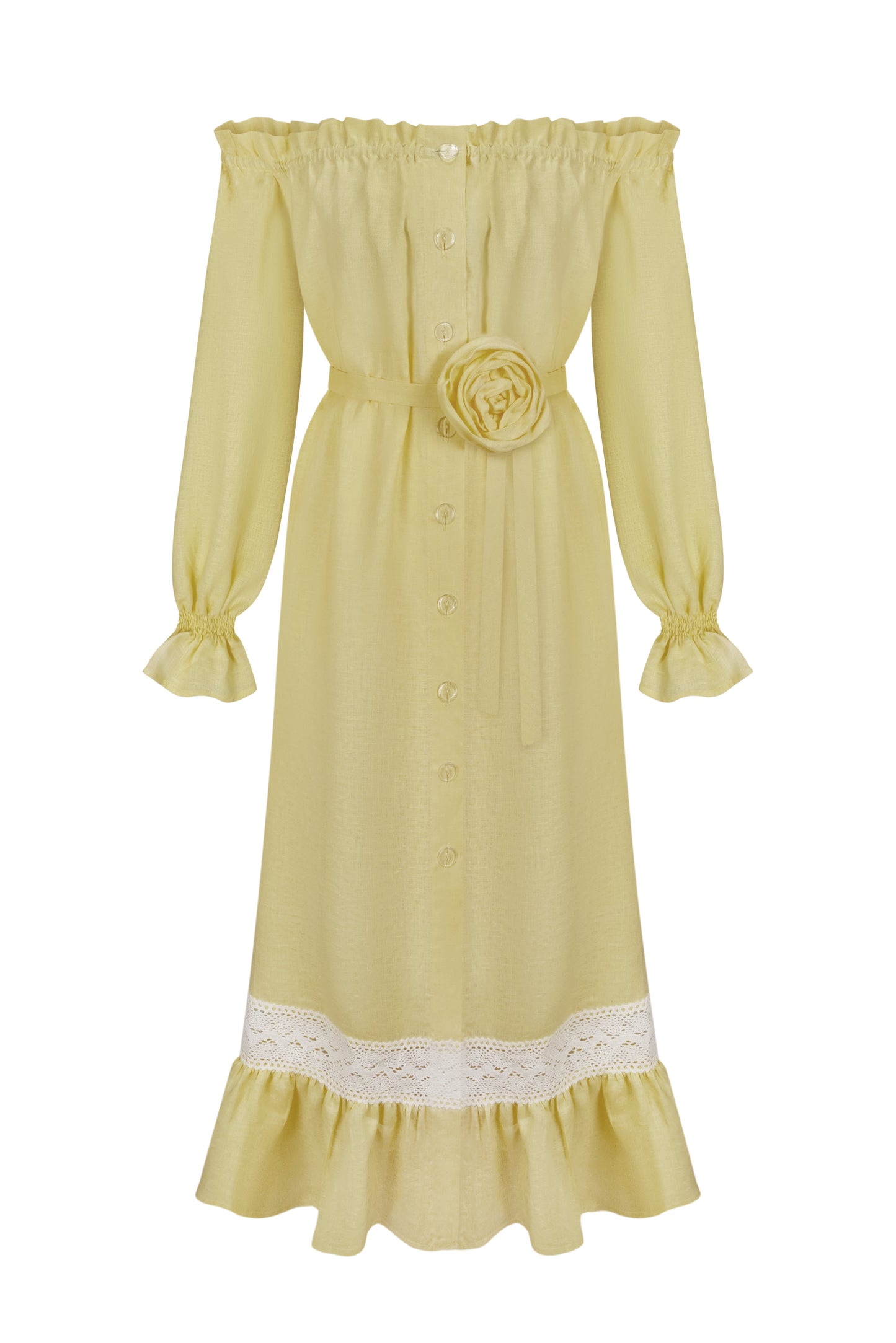 Lolita Linen Dress with Rose Detail in Yellow