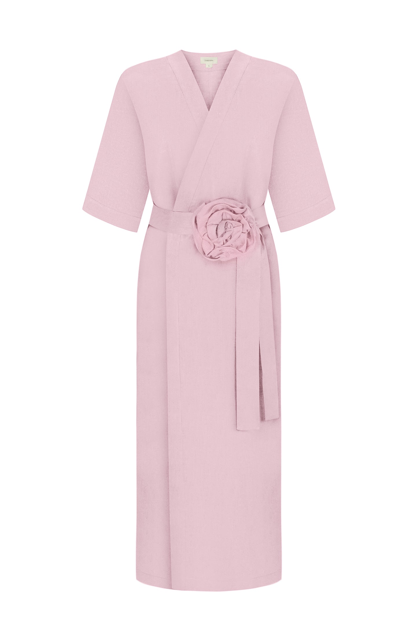 Women`s Linen Robe with Rose in Pink