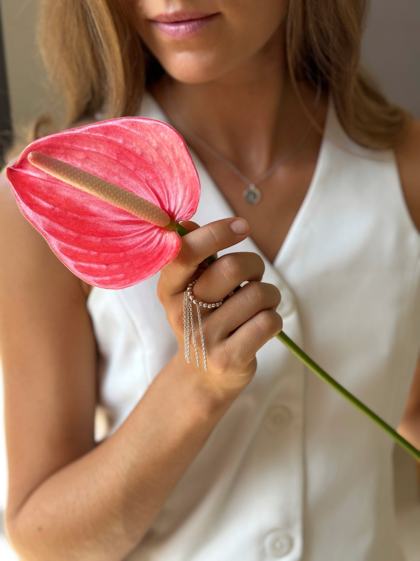 925 Sterling Silver Ring with chain Stretch Ring