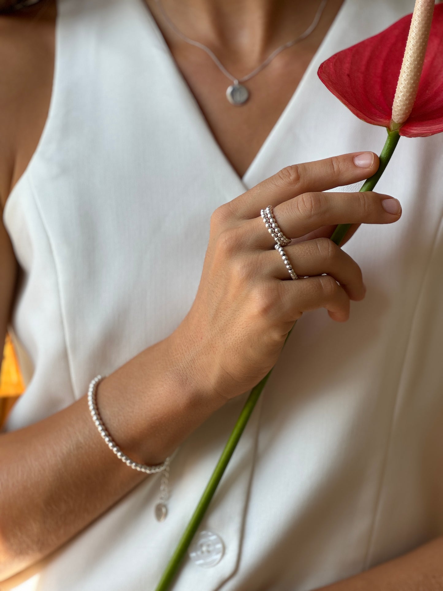 925 Sterling Silver Stretch Ring Set Initial ring Stacked