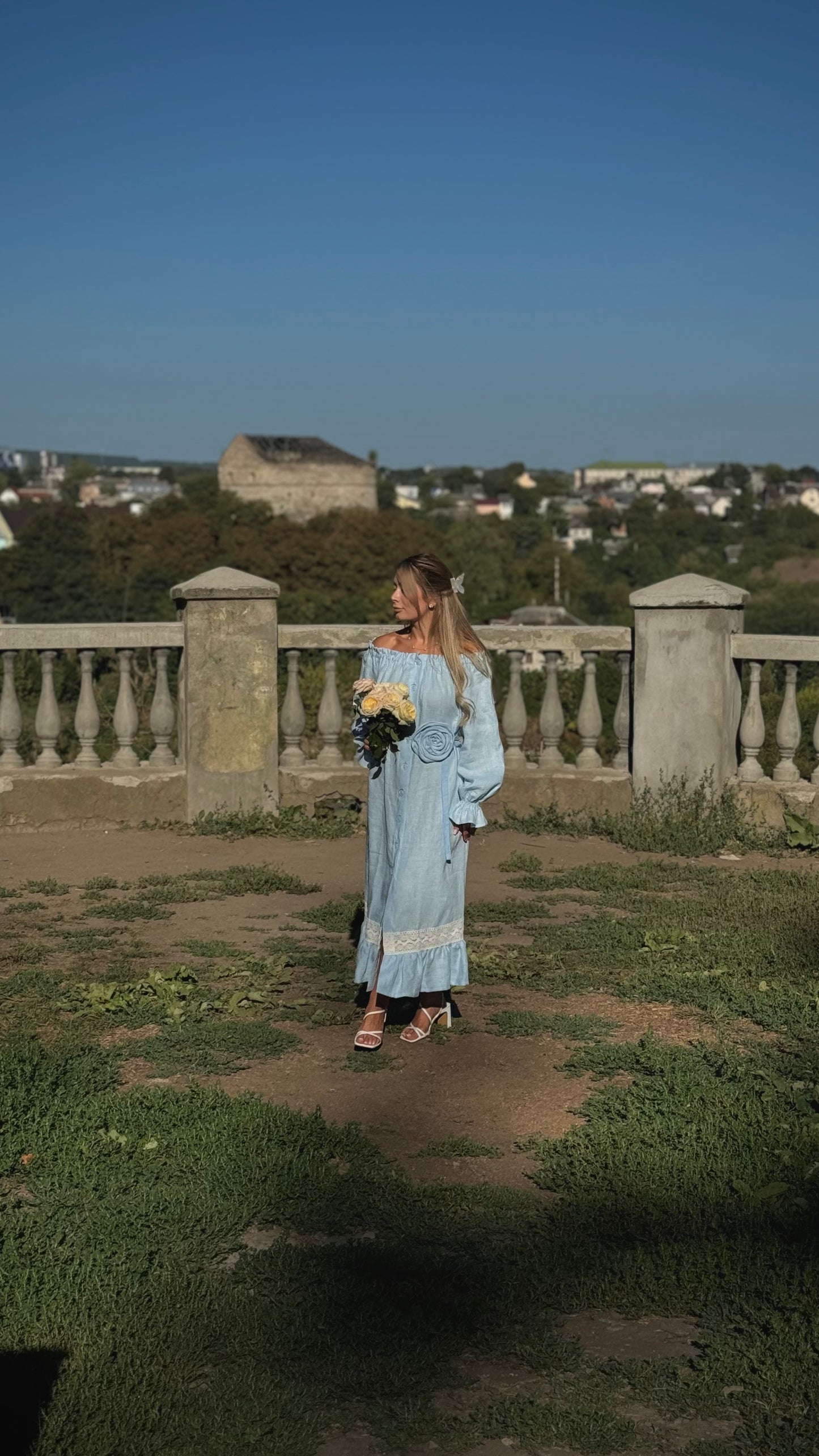 Lolita Linen Dress with Rose Detail in Yellow