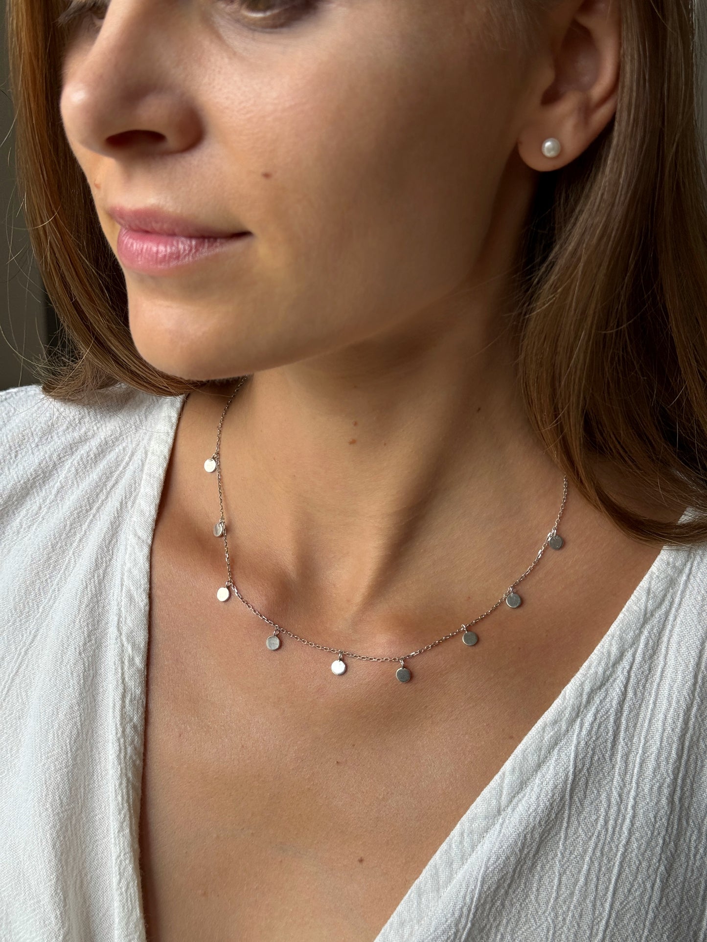 Choker Necklace with Small Coins Silver medallion