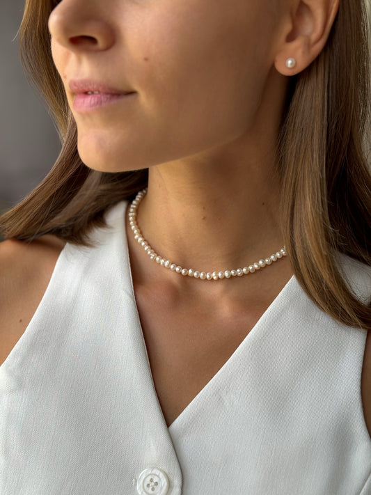 Real Pearl Necklace and Drop Earrings Set Wedding