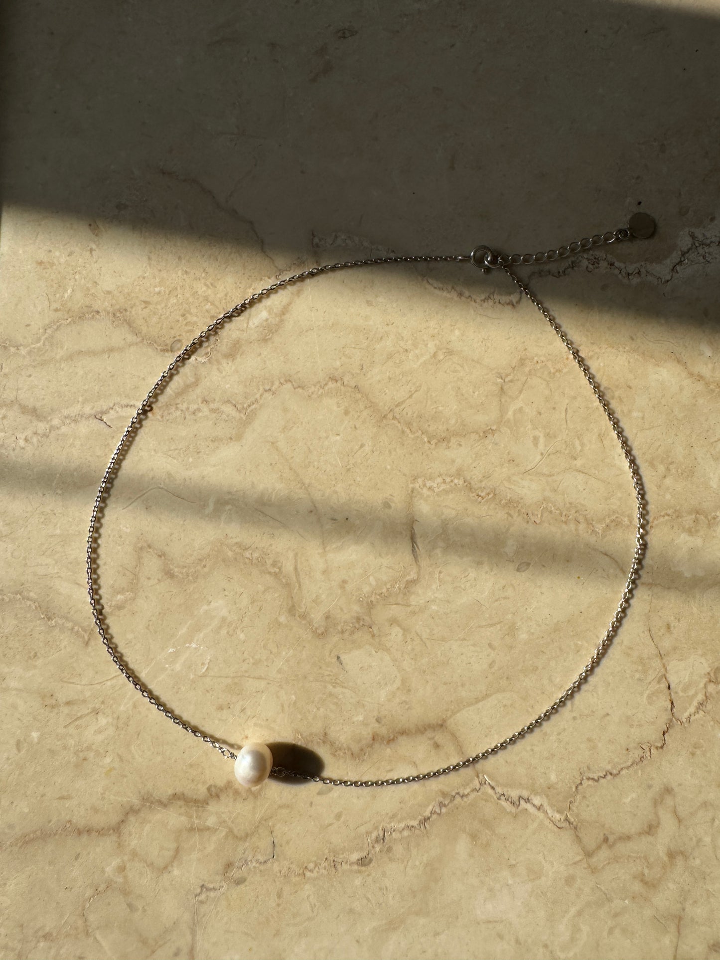 Silver Real Pearl Toggle Necklace Simple Pearl