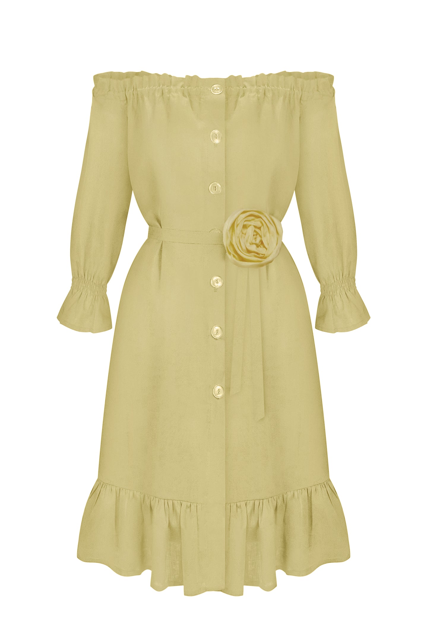 Lolita Linen Short Dress with Rose Detail in Yellow